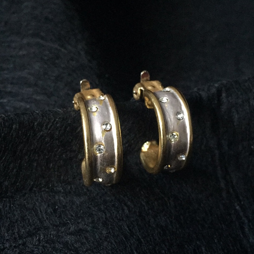 Vintage Silver & Gold Clip-On Thick Hoop Earrings